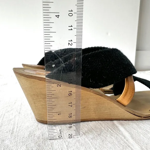 MM6 Maison Margiela Wedge Sandals Black Fabric‎ Strappy Slip On Slides 37