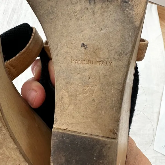 MM6 Maison Margiela Wedge Sandals Black Fabric‎ Strappy Slip On Slides 37