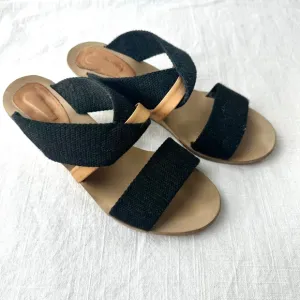 MM6 Maison Margiela Wedge Sandals Black Fabric‎ Strappy Slip On Slides 37