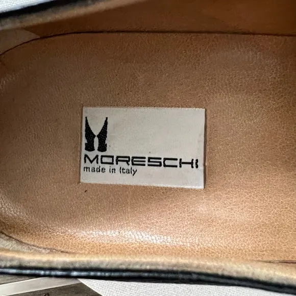 Moreschi Black Leather Loafers Slip-On Ostrich-Textured