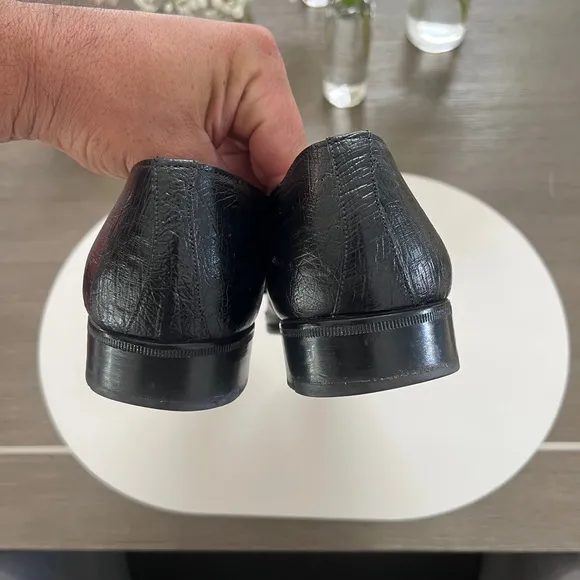 Moreschi Black Leather Loafers Slip-On Ostrich-Textured