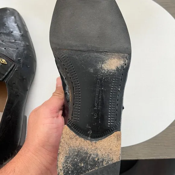 Moreschi Black Leather Loafers Slip-On Ostrich-Textured