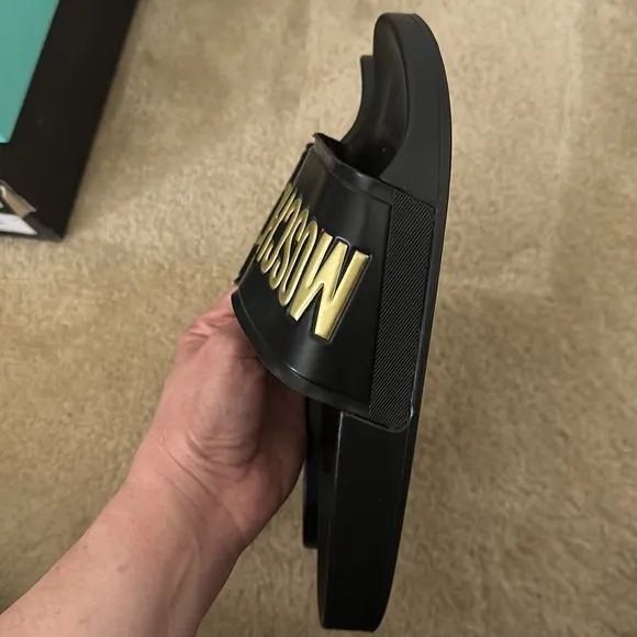 Moschino Black and Gold Slides