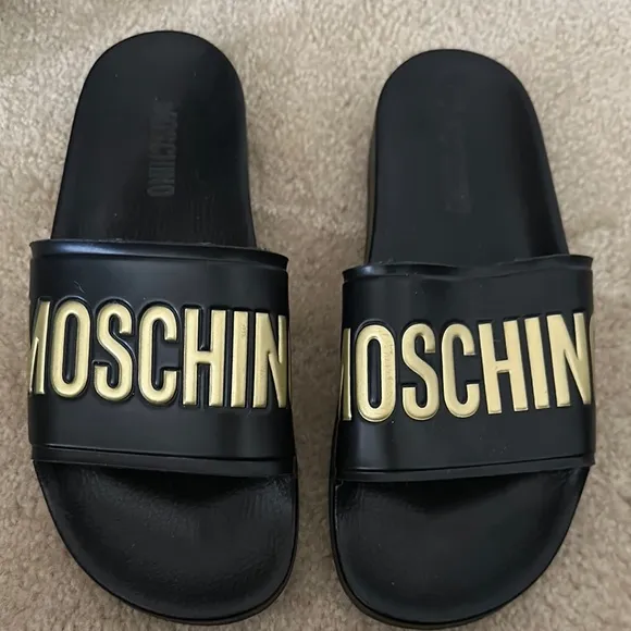Moschino Black and Gold Slides