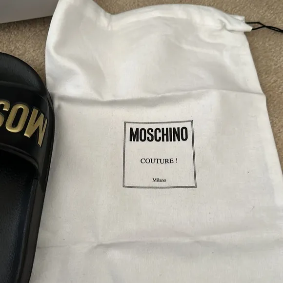 Moschino Black and Gold Slides