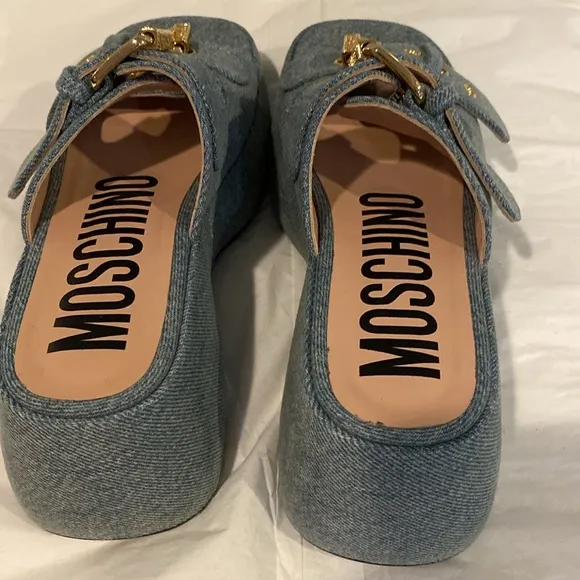 Moschino Denim Slides with Gold Buckles
