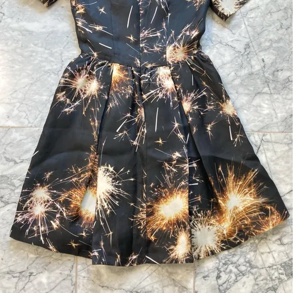 MSGM Black Silk Fireworks Sparklers Fourth of July Fit Flare Dress
