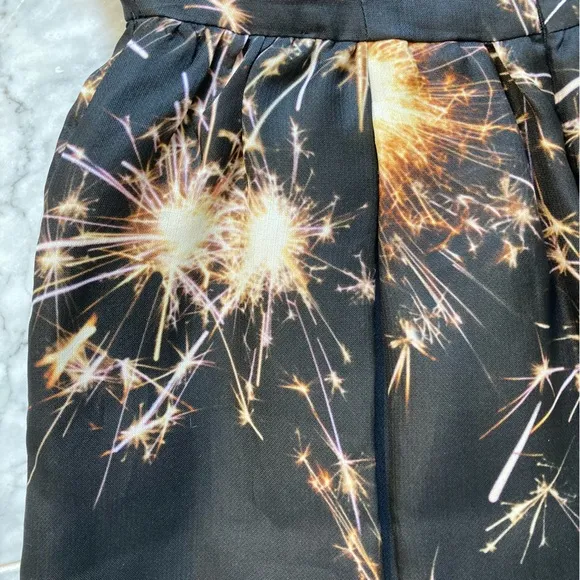 MSGM Black Silk Fireworks Sparklers Fourth of July Fit Flare Dress