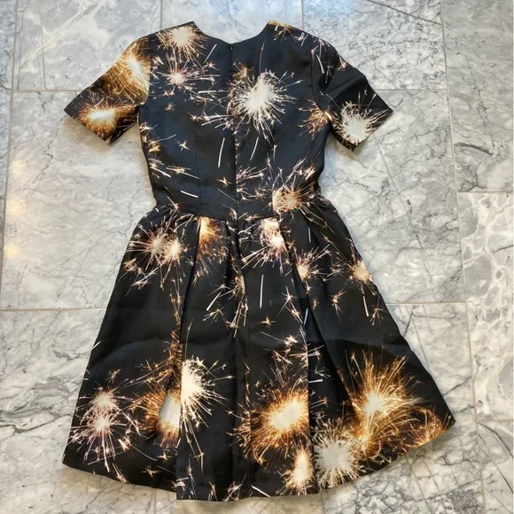 MSGM Black Silk Fireworks Sparklers Fourth of July Fit Flare Dress