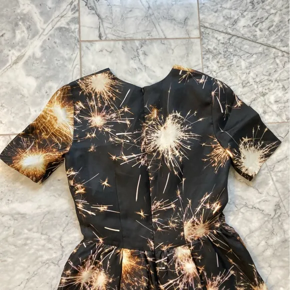 MSGM Black Silk Fireworks Sparklers Fourth of July Fit Flare Dress