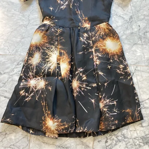 MSGM Black Silk Fireworks Sparklers Fourth of July Fit Flare Dress