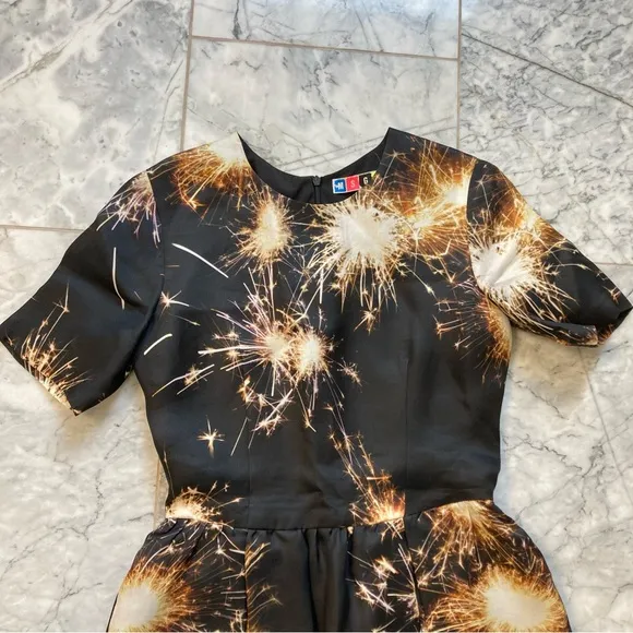 MSGM Black Silk Fireworks Sparklers Fourth of July Fit Flare Dress