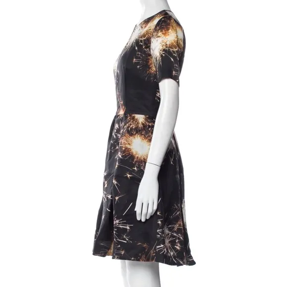 MSGM Black Silk Fireworks Sparklers Fourth of July Fit Flare Dress