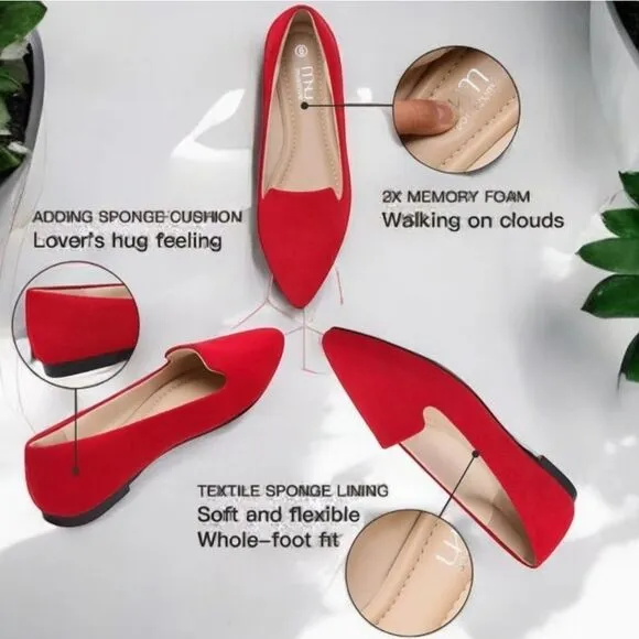 MUSSHOE Chic Red Pointed Flats 6.5