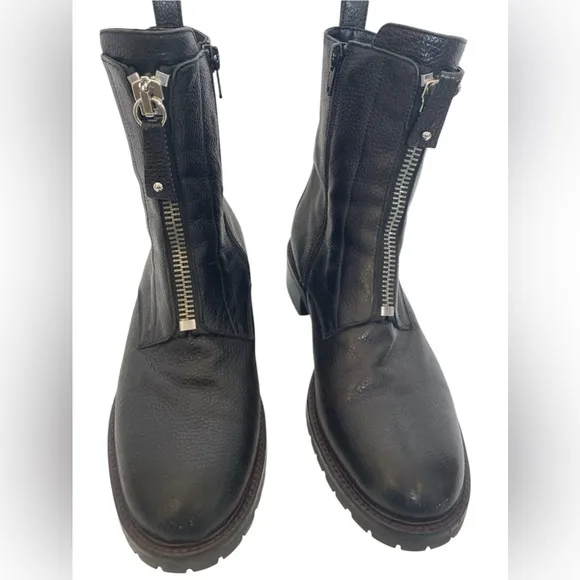 NAPOLEONI moto zip leather boot black Combat biker Italian made IT40/US9.5