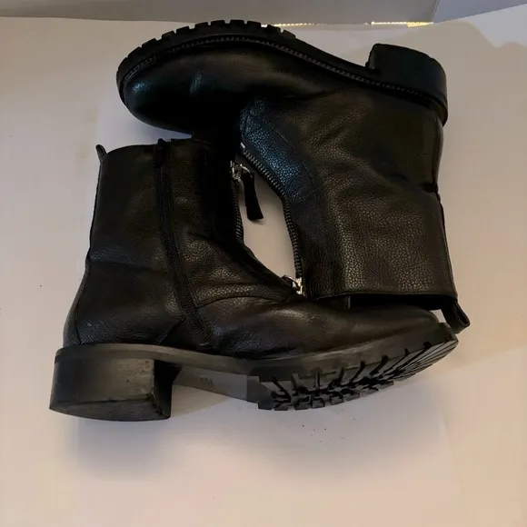 NAPOLEONI moto zip leather boot black Combat biker Italian made IT40/US9.5