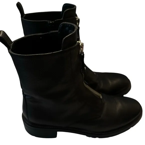 NAPOLEONI moto zip leather boot black Combat biker Italian made IT40/US9.5