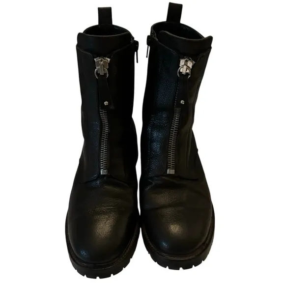 NAPOLEONI moto zip leather boot black Combat biker Italian made IT40/US9.5