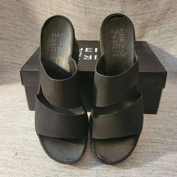 Naturalizer Genn-Rally Slide Wedge Sandals - Black Faux Nubuck