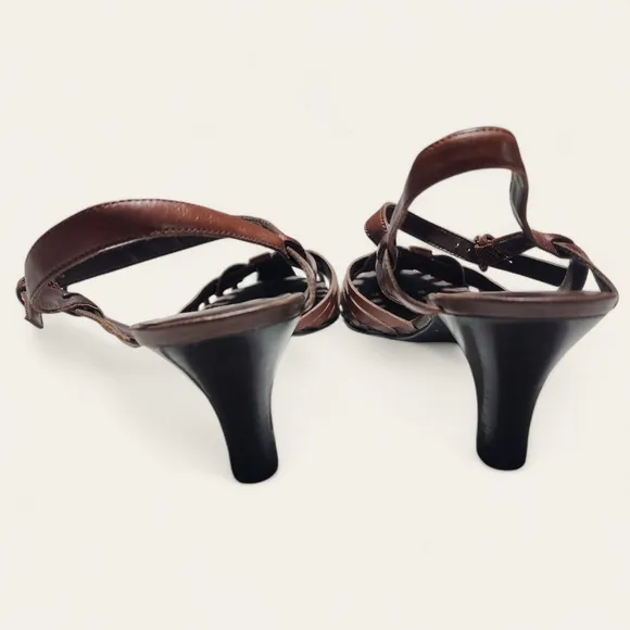 Naturalizer Woven Leather Kitten Heel Sandals – Brown, Size 8.5
