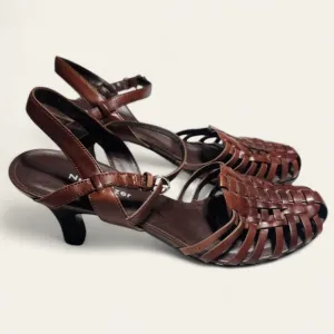 Naturalizer Woven Leather Kitten Heel Sandals – Brown, Size 8.5