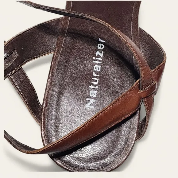 Naturalizer Woven Leather Kitten Heel Sandals – Brown, Size 8.5