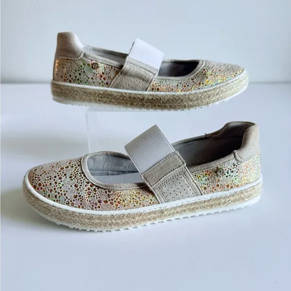 Naturino Bubbles Platinum Sparkly Mary Jane Espadrille Shoes Gold Holographic