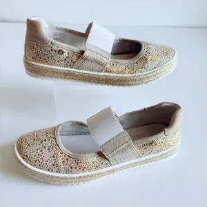 Naturino Bubbles Platinum Sparkly Mary Jane Espadrille Shoes Gold Holographic