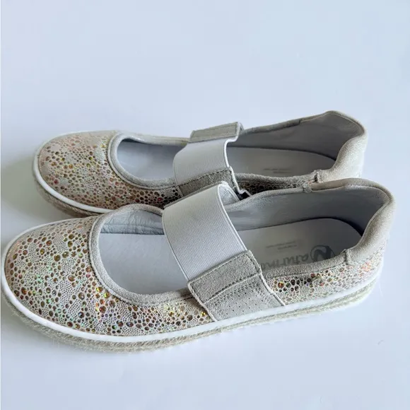 Naturino Bubbles Platinum Sparkly Mary Jane Espadrille Shoes Gold Holographic