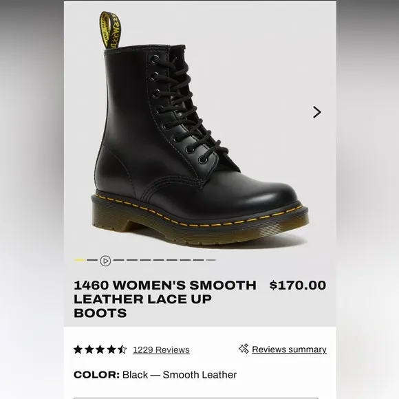 NEW - 1460 WOMEN'S SMOOTH LEATHER LACE UP BOOTS in Black - Size 9