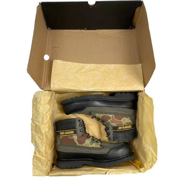 NEW $225 Caterpillar Footwear x Nigel Cabourn Utah Boots!  Camo &amp; Black  P110959