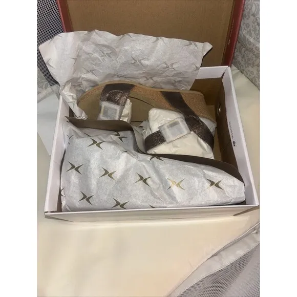 NEW Aetrex Womens Lexa Bronze Leather Wedge Sandals Shoes 7.5-8 EU38