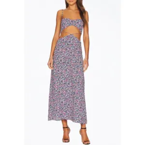 NEW AFRM hanna floral-print cutout crepe midi dress in summer multi ditsy