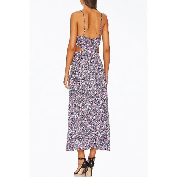 NEW AFRM hanna floral-print cutout crepe midi dress in summer multi ditsy