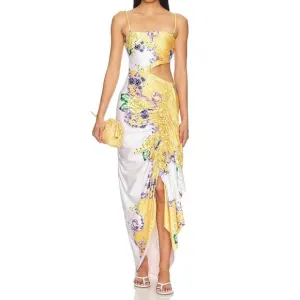 NEW AGUA BENDITA siena midi dress in yellow ivory multi