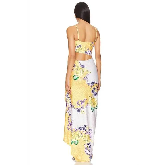 NEW AGUA BENDITA siena midi dress in yellow ivory multi
