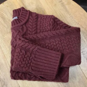 NEW ALASHAN CASHMERE maeve mixed cable crew sweater in merlot