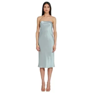 NEW AMANDA UPRICHARD shiran strapless midi dress in sea salt