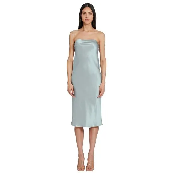 NEW AMANDA UPRICHARD shiran strapless midi dress in sea salt