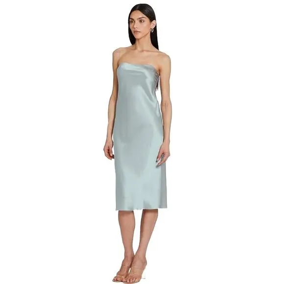 NEW AMANDA UPRICHARD shiran strapless midi dress in sea salt