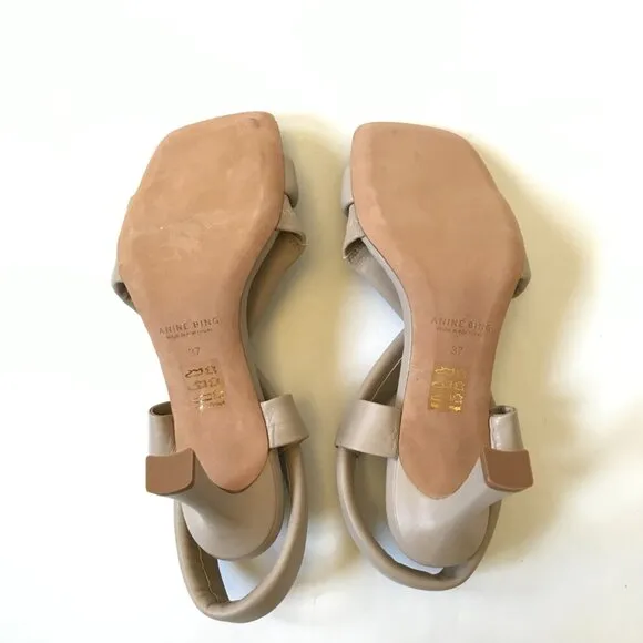 NEW Annie Bing Anna Sandals Heels Womens 37 7 Beige Gray Leather Strappy NWOB
