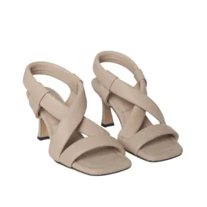 NEW Annie Bing Anna Sandals Heels Womens 37 7 Beige Gray Leather Strappy NWOB