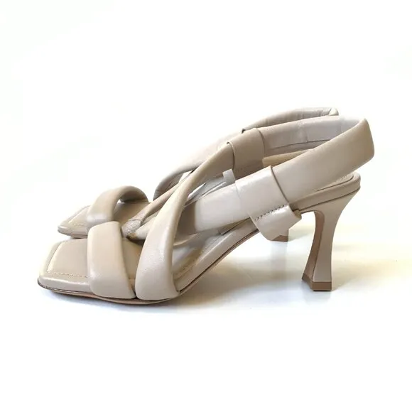 NEW Annie Bing Anna Sandals Heels Womens 37 7 Beige Gray Leather Strappy NWOB