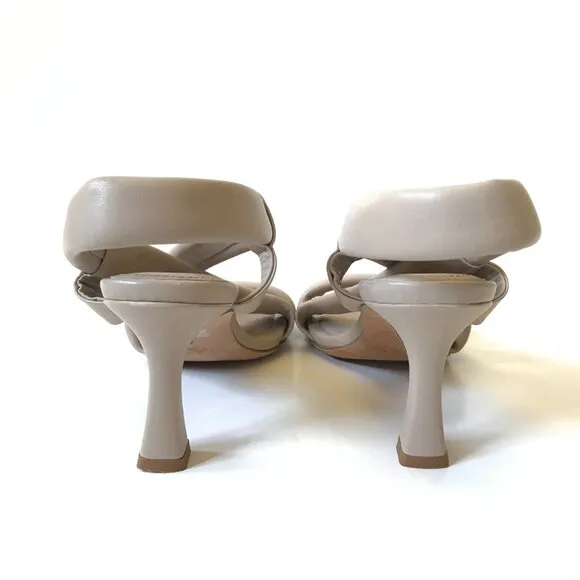 NEW Annie Bing Anna Sandals Heels Womens 37 7 Beige Gray Leather Strappy NWOB
