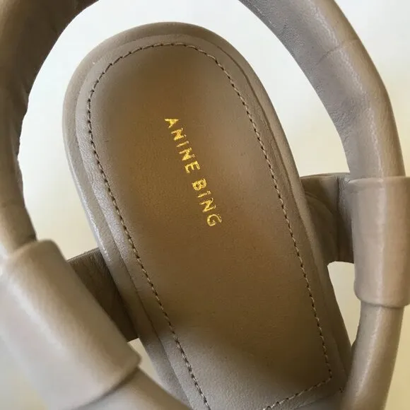 NEW Annie Bing Anna Sandals Heels Womens 37 7 Beige Gray Leather Strappy NWOB