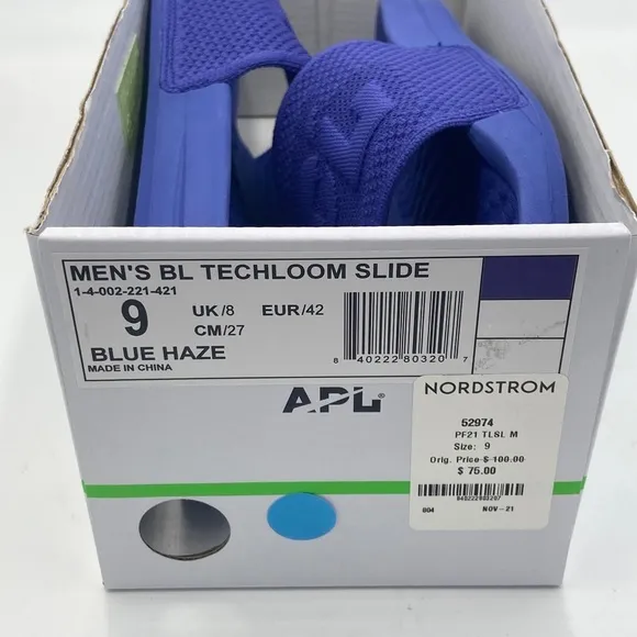 New APL Athletic Propulsion Labs Techloom Blue Haze Big Logo Slide/Sandal Men 9