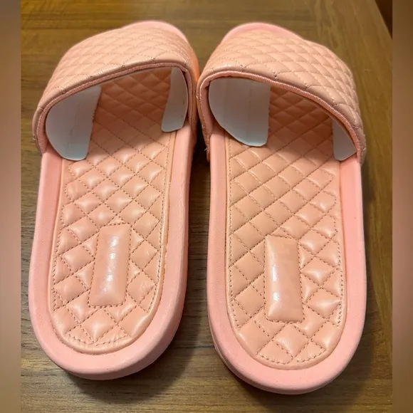 NEW APL Men’s Lusso Quilted Leather Neon Peach Slides Sz.13