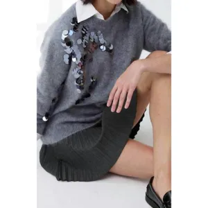NEW AUTUMN CASHMERE crew neck paillettes sweater in feather