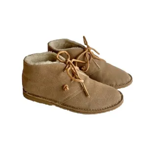 New Beek Cream Suede Sheepskin Leather Low Top Lace Up Boots size 8