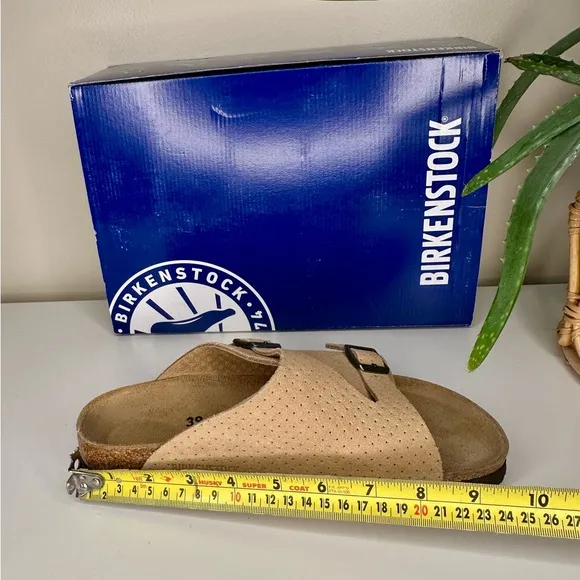 NEW Birkenstock Zürich BS Sandals Emboss Dots Beige Suede Size 39 Narrow Fit NIB